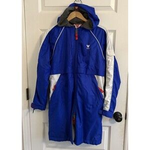 TYR Alliance Swim Parka Adult L Blue Fleece Lined Windproof Hooded Full Zip